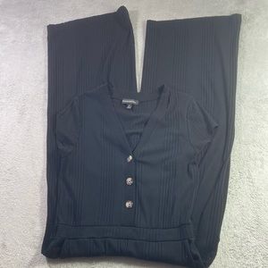 Banana Republic Jump Suit Women Size M Black Cap Sleeve V Neck Button Front